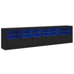 Buffet bas noir avec lumires led - meuble de salon contemporain - design - 2 portes - 283x37x67 cm