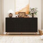 Buffet bas - mod�le buffet - rainures 3d - portes cintr�es - pieds m�tal dor�