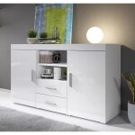 Buffet bahut 2 portes 2 tiroirs 140 x 80 x 40 cm couleur blanc brillant rangement roque Buffet bahut 2 portes 2 tiroirs 140 x 80 x 40 cm couleur blanc brillant rangement roque