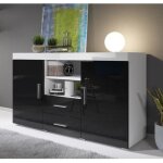 Buffet bahut 2 portes 2 tiroirs 140 x 80 x 40 cm couleur blanc et noir finition brillante rangement roque ... Buffet bahut 2 portes 2 tiroirs 140 x 80 x 40 cm couleur blanc et noir finition brillante rangement roque ...