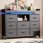 Buffet bas de salon - buffet bahut - 8 tiroirs 1 �tag�re - led int�gr� 7 couleurs - meuble tv - 108x30x82 ...
