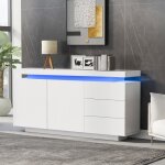 Buffet bas salon moderne à lumière led armoire latéraux 2 portes 3 tiroirs façade brillante meuble dentrée ... Buffet bas salon moderne à lumière led armoire latéraux 2 portes 3 tiroirs façade brillante meuble dentrée ...