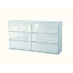 Buffet bahut tazma 140 cm caisson mat 18 mm avec 6 tiroirs blanc laque