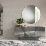 Buffet bas en verre miroir fum� et coffret anthracite arte180 - madia - 3 portes