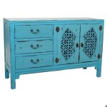 Buffet bas - vintage - bleu turquoise - bois massif - 2 portes - 3 tiroirs