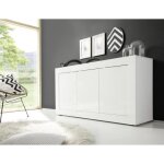 Buffet basico - dcor blanc laqu brillant - 3 portes - l160 x p42 x h858 cm