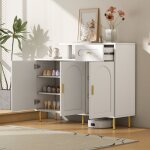 Buffet blanc - 1 tiroir 3 portes pieds et poign�es m�tal - meuble de rangement moderne pour salon ou ...