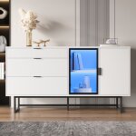Buffet blanc 160x36x78 cm vitrine meuble de rangement meuble de salle � manger moderne 3 tiroirs portes ...