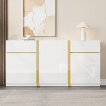 Buffet blanc brillante 160 x 40 x 78 cm avec trois portes et deux tiroirs meuble de rangement de salon ...