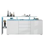 Buffet blanc laqu� 160x35x70 cm avec �clairage led commode multifonction meuble tv pour salon salle � ...