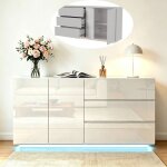 Buffet blanc laqu� avec 2 portes et 3 tiroirsuttqewmeuble de rangement avec �clairage ledcommode moderneblanc ...