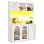Buffet blanc led meuble haut vitrine avec �tag�res r�glables �clairage moderne pour salle � manger rangement ...