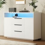 Buffet / dressoir - langtu - 120x40x85 cm - 3 tiroirs - 2 portes - niche ouverte blanc mat