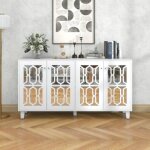 Buffet - blanc - miroir - 4 portes - poign�es en cristal - 160x40x84 cm