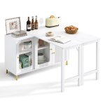 Buffet blanc moderne avec table pliante et extensible surface rotative pieds en m�tal dor� portes coulissantes ...