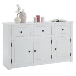 Buffet blanc paulo bahut en pin massif avec 3 tiroirs et 3 portes