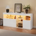 Buffet blanc salon avec �clairage led 1555 x 35 x 72 cm meuble de salon brillante 3 portes et 3 compartiments ...