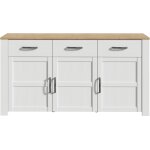 Buffet bohol blanc ? 3 portes & 3 tiroirs ? l 1661 � p 42 � h 87 cm ? ch�ne blanc & effet bois