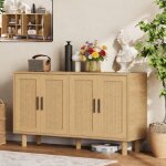 Buffet bois ch�ne - buffet salon bas moderne avec �tag�res r�glables - armoire lat�raux 4 portes - pour ...