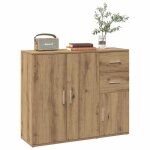 Buffet en bois ding�nierie - vidaxl - ch�ne artisanal - 91x295x75 cm - 3 portes - 2 tiroirs - assemblage ...