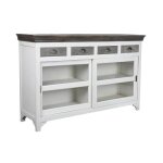 Buffet en bois de manguier avec finition en verre gris blanc - 165 x 457 x 1054 cm Buffet en bois de manguier avec finition en verre gris blanc - 165 x 457 x 1054 cm