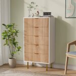 Buffet en bois buffet moderne de salon armoire haute commode 5 tiroirs meuble de rangement pieds en m�tal ...