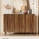 Buffet en bois avec portes ondul�es meuble de rangement avec �tag�res r�glables pour salon couloir et ...