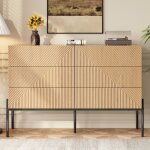 Buffet en bois r�tro buffet bas meuble de rangement buffet de salon commode 6 tiroirs mdf pieds en m�tal ...