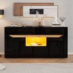 Buffet brillant de salon avec �clairage led 4 tiroirs 140 x 40 x 70 cm commode � deux compartiments noir ...
