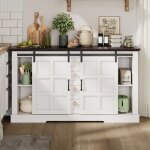 Buffet campagnard vintage 150x40x85cm portes coulissantes 4 tiroirs �tag�res r�glables adapt� � la cuisine ...