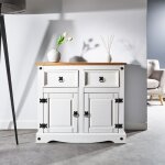Buffet salle  manger campo en bois massif l 87 cm avec 2 portes battantes et 2 tiroirs spacieux blanc ...