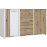 Buffet cardigan 2 portes 4 tiroirs - dcor chne artisan et blanc - l1426 x p342 x h823 cm - poignes ...