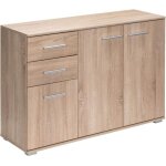 Buffet chne 107 x 75 x 35 cm commode meuble de rangement avec 3 portes 2 tiroirs pour salon salle  ...