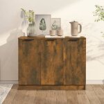 Buffet - chne fum - 90, 5x30x70 cm - 3 portes - bois d'ingnierie - style contemporain