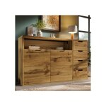 Buffet en ch�ne - modernluxe - 150x40x90 cm - 2 portes - 4 tiroirs - compartiments ouverts - ch�ne - ...