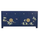 Buffet chinois - fine asianliving - bleu nuit - peint  la main - l 180 x p 40 x h 85 cm - 2 portes