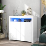 Buffet coiffeuse blanc de haute brillance avec lumire led - meuble de chambre - bois - 2 portes - contemporai ...