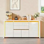 Buffet - comanlai - buffet bas salle � manger - 4 portes - 2 tiroirs - led rgb