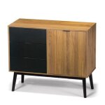 Buffet commode meuble de rangement coloris chêne - noir - longueur 95 x profondeur 40 x hauteur 80 cm ... Buffet commode meuble de rangement coloris chêne - noir - longueur 95 x profondeur 40 x hauteur 80 cm ...