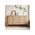 Buffet commode en rotin commode avec portes coulissantes �tag�res r�glables et plateau arrondi.