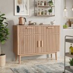 Buffet cuisine bois massif 100 x 35 x 80 cm ? 2 tiroirs 2 portes anti - basculement ? style scandinave ...