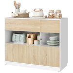 Buffet cuisine 100x40x80cm - woltu commode salon - 1 porte visible - ch�ne clair + blanc