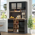 Buffet cuisine 105�45�185 cm haut armoire de cuisine vaisselier avec 1 tiroir �tag�res r�glables meuble ...