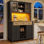 Buffet de cuisine 106x40x179 cm armoire haute meuble de cuisine avec �clairage led 3 tiroirs 4 portes ...