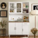 Buffet de cuisine - dreammespace - 114x40x190cm - 5 portes - 1 tiroir - bois blanc et marron Buffet de cuisine - dreammespace - 114x40x190cm - 5 portes - 1 tiroir - bois blanc et marron