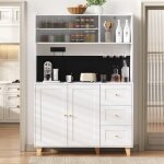Buffet cuisine 120 cm meuble de rangement blanc avec 2 prises et usb c / a panneau perfor� buffet salle ...