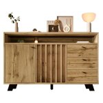 Buffet de cuisine avec 3 tiroirs 2 portes � fa�ade lamelles �tag�re r�glable mdf / pb ch�ne fonc� 120x40x85 ...