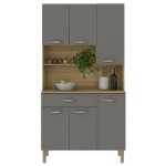 Buffet de cuisine - apolo - imitation ch�ne et gris - 6 portes - 1 tiroir - 7 niches