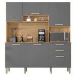 Buffet de cuisine 6 portes 2 tiroirs ch�ne et gris l 180. 2 h 198 p 38. 8 cm - l 180. 2 x l 38. 8 x h ...