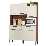 Buffet de cuisine 6 portes 2 tiroirs noyer blanc 10 niches l 132 h 186 p 38. 8 cm - l 132 x l 38. 8 x ...